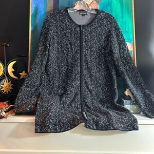 Nicole Miller Black and White Speckled Zip Up Cardigan Medium